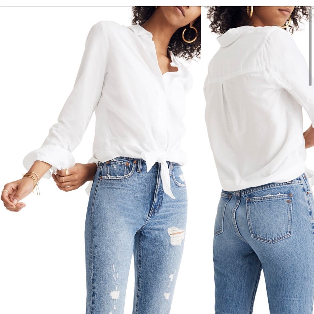 Tie front Madewell white button down shirt